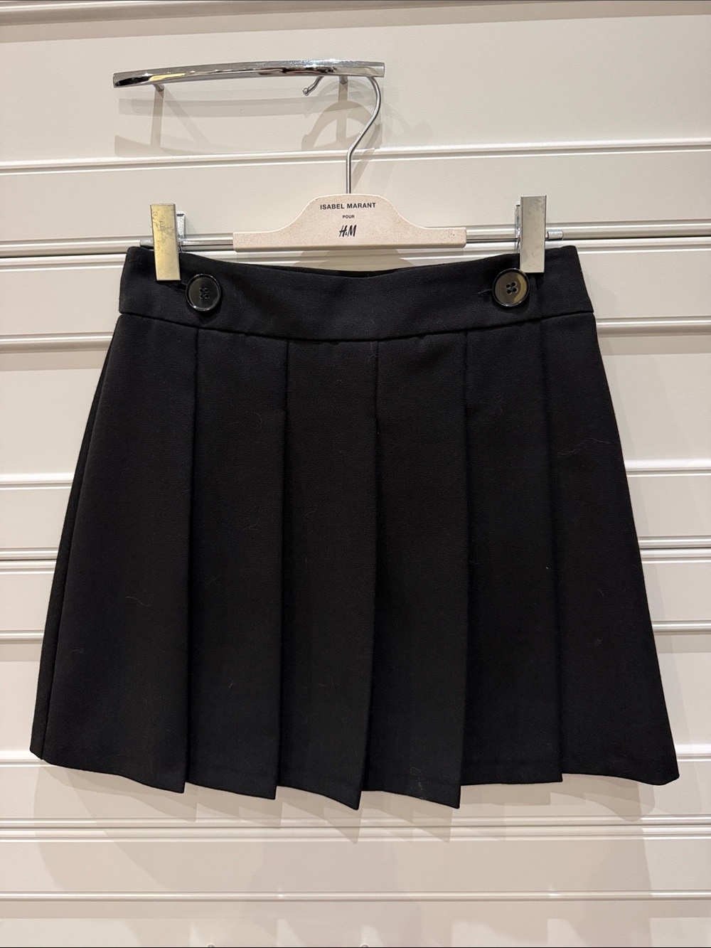 H&M Black Pleated Mini Skirt with Button Waist wrap skirt